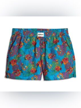 TomboyX Aquatic Life Cotton Pajama Shorts Large L Tropical Fish Beach Loungewear